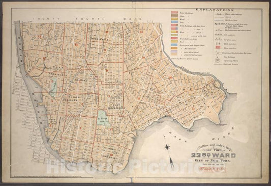 Historic Map - 1887 Manhattan (New York, N.Y.), Outline And Index Map Of The 23Rd Ward, City Of New York. - Vintage Wall Art
