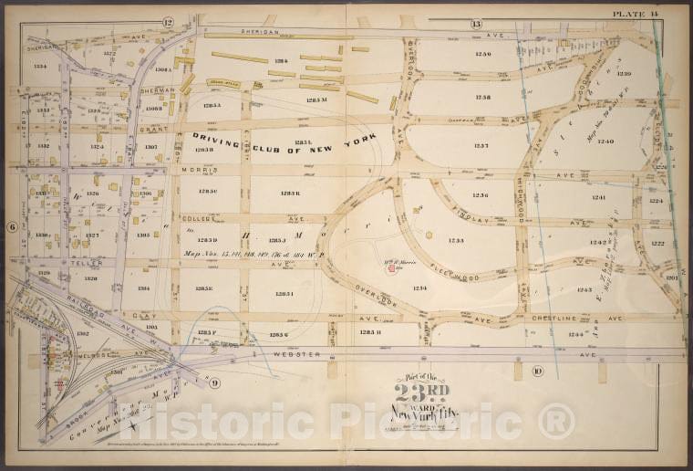 Historic 1887 Map - Plate 14: [Bounded By Sheridan Ave, Elliott Ave, Webster Ave, Vintage Wall Art