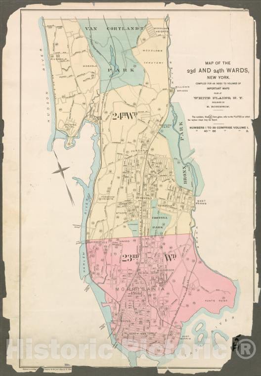 Historic 1888 Map - Map Of The 23D And 24Th Wards, New York, Compiled For An Index T - Vintage Wall Art
