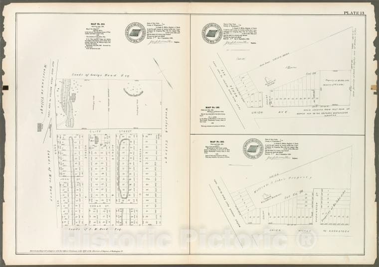 Historic 1888 Map - Plate 13: Map No. 214 [Bounded By Carr Ave, Morrisania Village, Vintage Wall Art
