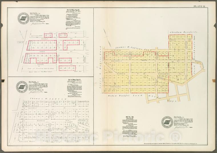 Historic 1888 Map - Plate 21: Vol. 3 Of Maps, Page 32 [Bounded By Waverly St, Monro - Vintage Wall Art