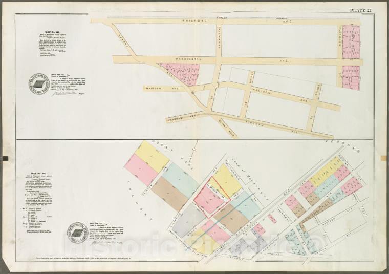 Historic 1888 Map - Plate 23: Map No. 446 [ Bounded By Railroad Ave, Fletcher St, Vintage Wall Art