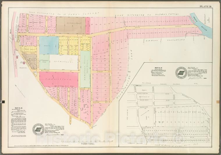 Historic 1888 Map - Plate 26: Map 22 [Bounded By Harlem Rail Road, Union Avenue, Gam - Vintage Wall Art