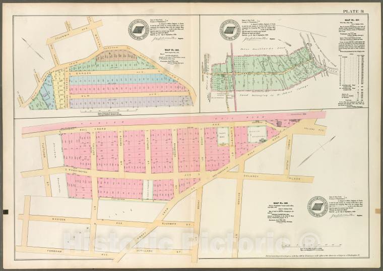 Historic 1888 Map - Plate 31: Map No. 325 [Bounded By Road Leading From Fordham To W - Vintage Wall Art
