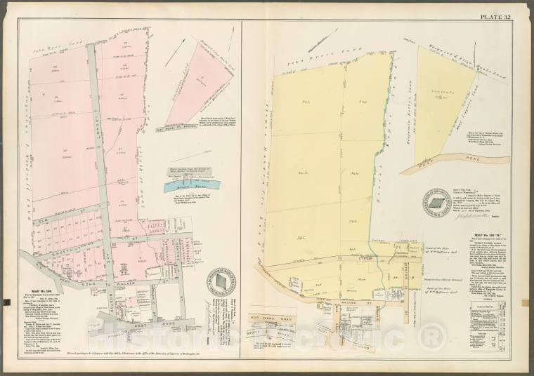 Historic 1888 Map - Plate 32: Map No. 160 [Bounded By Elm St, Locust Ave, Chestnut - Vintage Wall Art