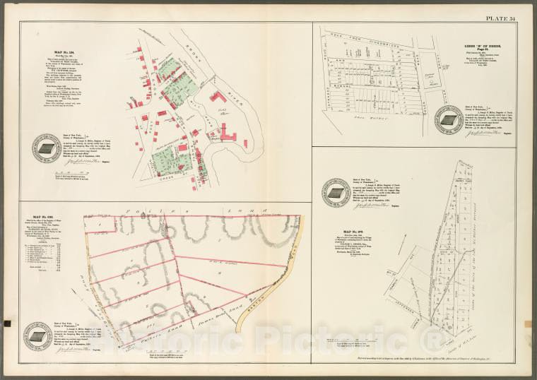 Historic 1888 Map - Plate 34: Map No. 154 [Bounded By Division St, Post Rd, Bronx - Vintage Wall Art