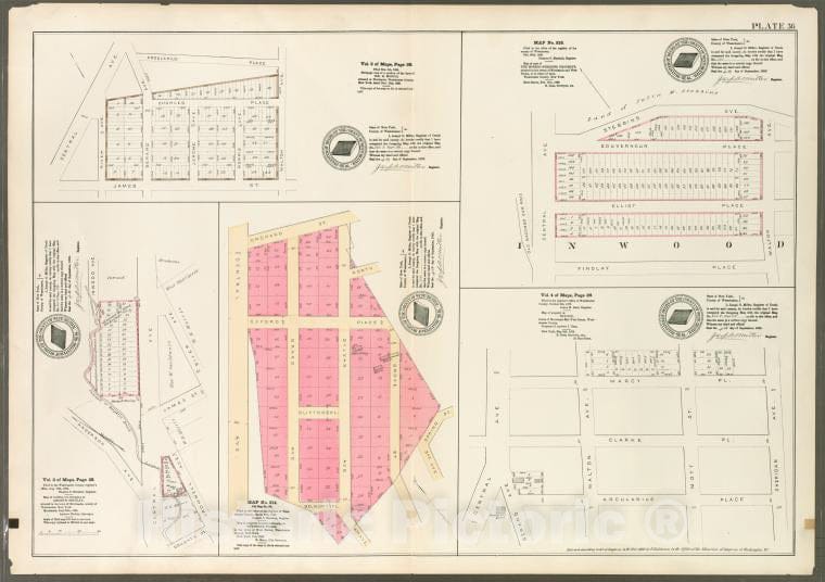 Historic 1888 Map - Plate 36: Vol. 3 Of Maps, Page 30 [Bounded By Central Ave, Arcu - Vintage Wall Art