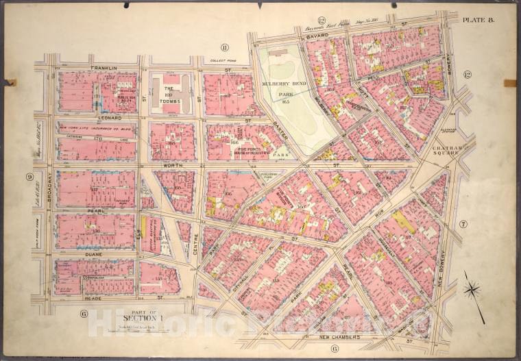 Historic 1899 Map - Plate 8, Part Of Section 1: [Bounded By Franklin Street, Bayard - Vintage Wall Art
