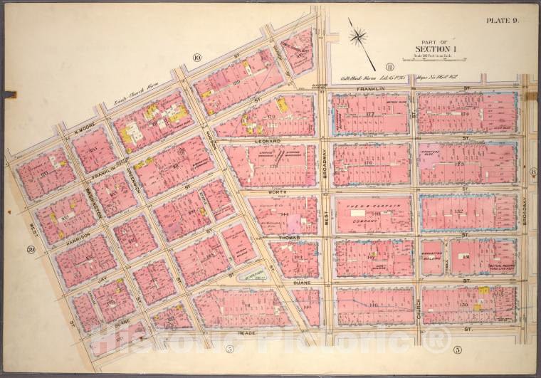 Historic 1899 Map - Plate 9, Part Of Section 1: [Bounded By N. Moore Street, West Br - Vintage Wall Art