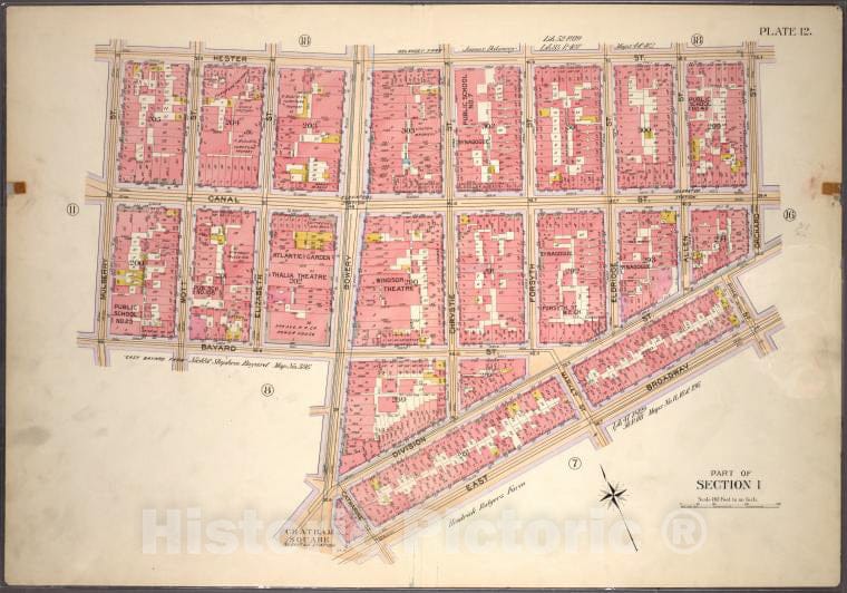 Historic 1899 Map - Plate 12, Part Of Section 1: [Bounded By Hester Street, Orchard - Vintage Wall Art