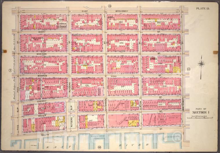 Historic 1899 Map - Plate 13, Part Of Section 1: [Bounded By East Broadway, Montgome - Vintage Wall Art