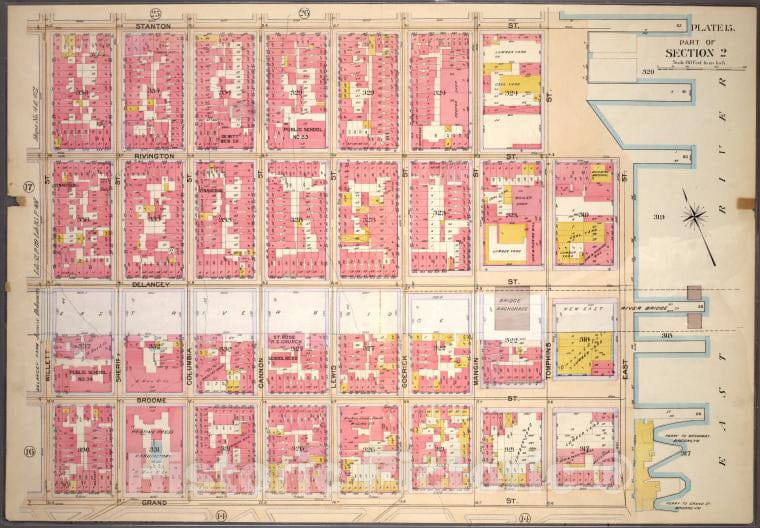 Historic 1899 Map - Plate 15, Part Of Section 2: [Bounded By Stanton Street, Tompkin - Vintage Wall Art