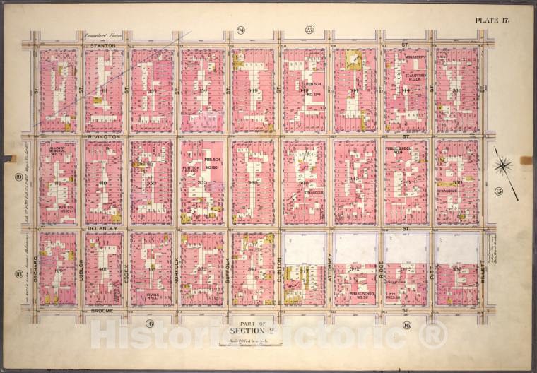 Historic 1899 Map - Plate 17, Part Of Section 2: [Bounded By Stanton Street, Willett - Vintage Wall Art