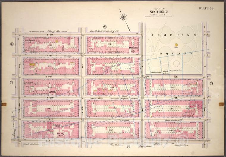 Historic 1899 Map - Plate 28, Part Of Section 2: [Bounded By E. 9Th Street, Avenue A - Vintage Wall Art