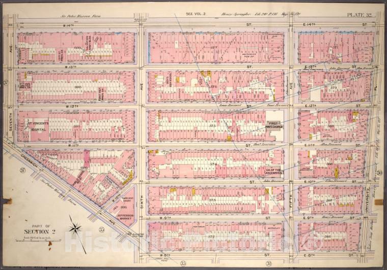 Historic 1899 Map - Plate 32, Part Of Section 2: [Bounded By W. 14Th Street, E. 14Th - Vintage Wall Art