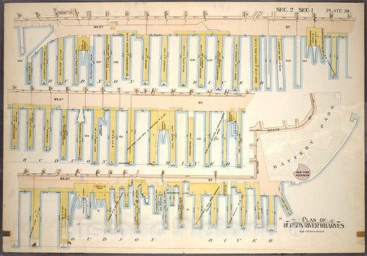 Historic 1899 Map - Plate 39, Sec. 2 & Sec. 1: Plan Of Hudson River Wharves [Covers - Vintage Wall Art