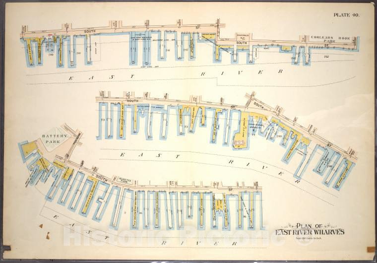 Historic 1899 Map - Plate 40: Plan Of East River Wharves [Covers The Wharves Between - Vintage Wall Art