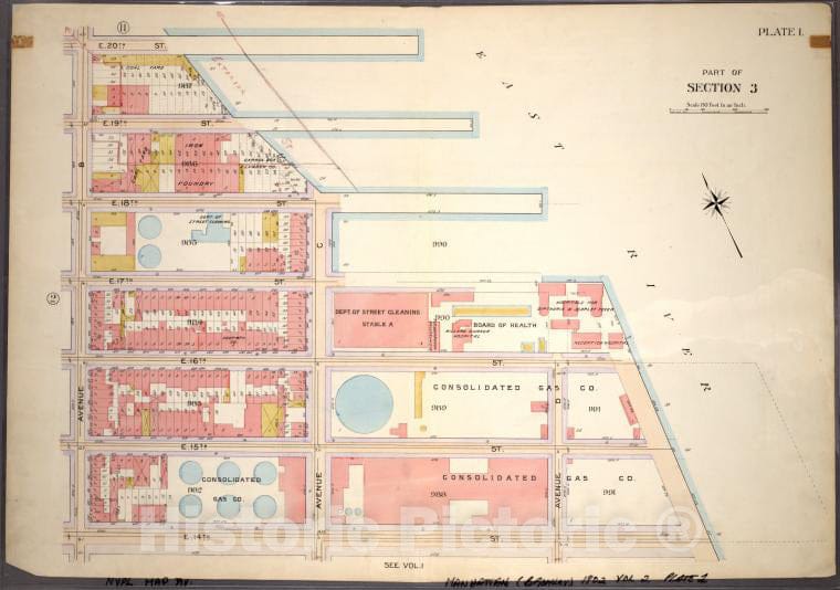 Historic 1899 Map - Plate 1, Part Of Section 3: [Bounded By E. 20Th Street, Avenue B - Vintage Wall Art