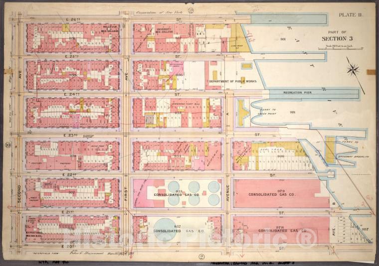 Historic 1899 Map - Plate 11, Part Of Section 3: [Bounded By E. 26Th Street, First A - Vintage Wall Art