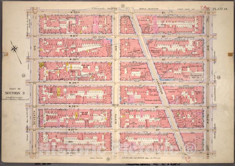 Historic 1899 Map - Plate 14, Part Of Section 3: [Bounded By W. 32Nd Street, Fifth A - Vintage Wall Art