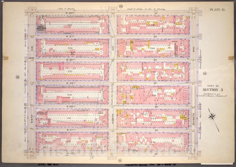 Historic 1899 Map - Plate 15, Part Of Section 3: [Bounded By W. 32Nd Street, Seventh - Vintage Wall Art