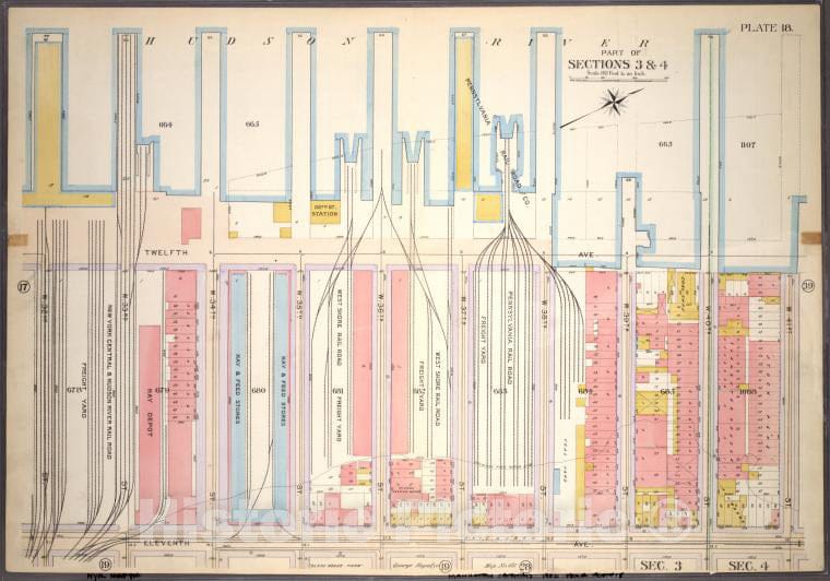 Historic 1899 Map - Plate 18, Part Of Sections 3&4: [Bounded By (Hudson River Piers) - Vintage Wall Art