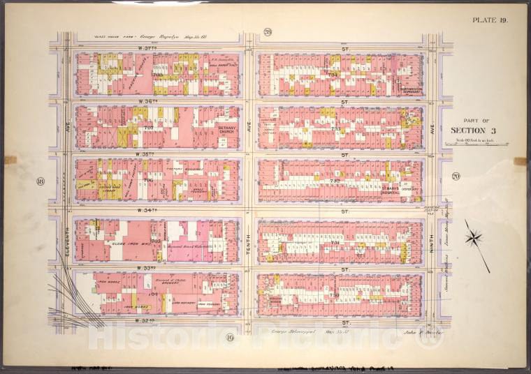 Historic 1899 Map - Plate 19, Part Of Section 3: [Bounded By (W. 37Th Street, Ninth - Vintage Wall Art
