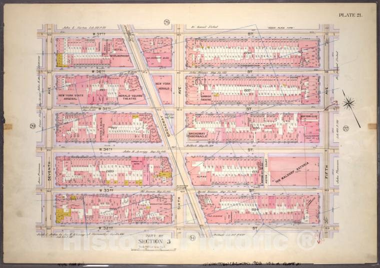Historic 1899 Map - Plate 21, Part Of Section 3: [Bounded By (W. 37Th Street, Fifth - Vintage Wall Art