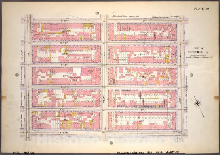 Historic 1899 Map - Plate 29, Part Of Section 4: [Bounded By W. 47Th Street, Ninth A - Vintage Wall Art