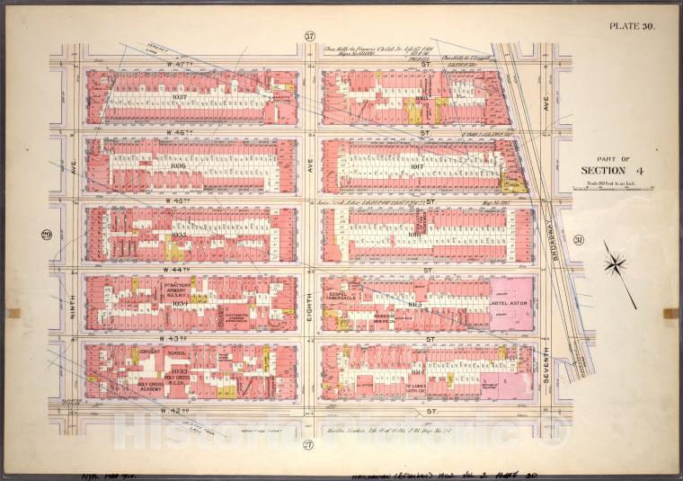 Historic 1899 Map - Plate 30, Part Of Section 4: [Bounded By W. 47Th Street, Seventh - Vintage Wall Art