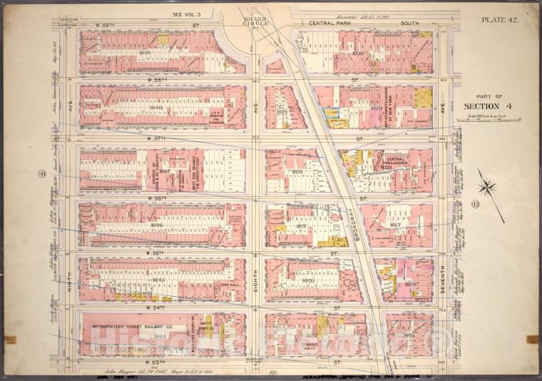 Historic 1899 Map - Plate 42, Part Of Section 4: [Bounded By W. 59Th Street, Central - Vintage Wall Art