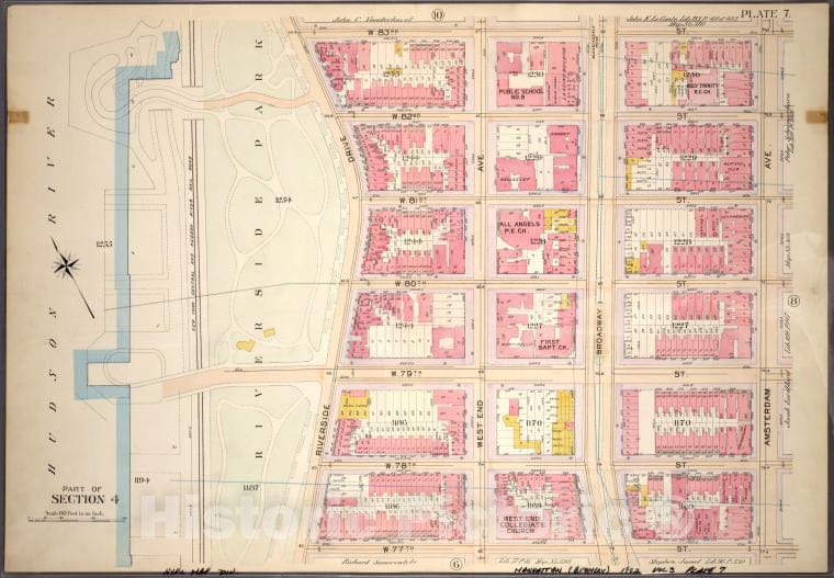 Historic 1898 Map - Plate 7, Part Of Section 4: [Bounded By W. 83Rd Street, Amsterda - Vintage Wall Art