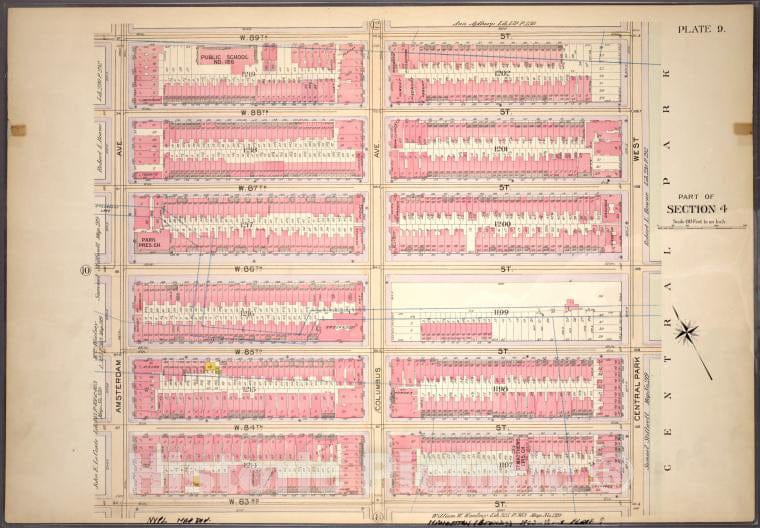 Historic 1898 Map - Plate 9, Part Of Section 4: [Bounded By W. 89Th Street, Central - Vintage Wall Art