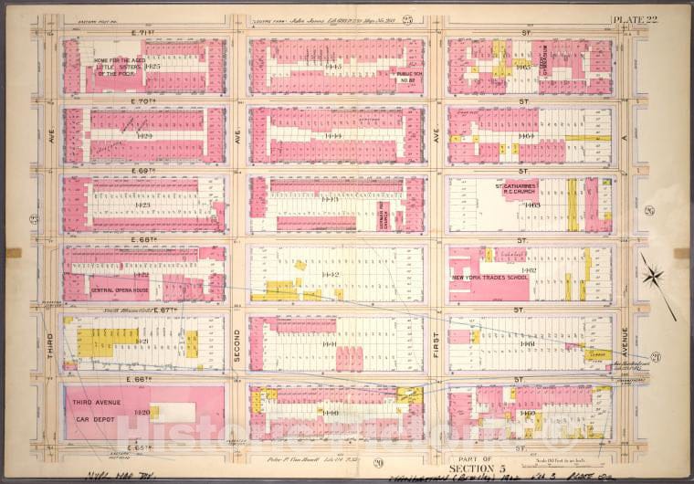 Historic 1898 Map - Plate 22, Part Of Section 5: [Bounded By E. 71St Street, Avenue - Vintage Wall Art