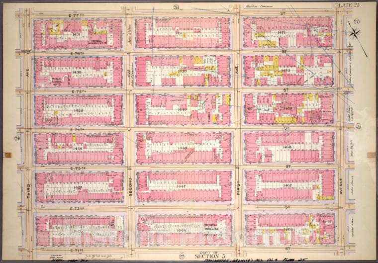 Historic 1898 Map - Plate 25, Part Of Section 5: [Bounded By E. 77Th Street, Avenue - Vintage Wall Art