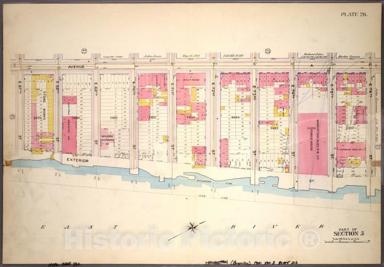 Historic 1898 Map - Plate 26, Part Of Section 5: [Bounded By E. 67Th Street, Avenue - Vintage Wall Art