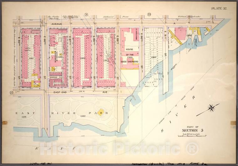 Historic 1898 Map - Plate 32, Part Of Section 5: [Bounded By (East River Park) East - Vintage Wall Art