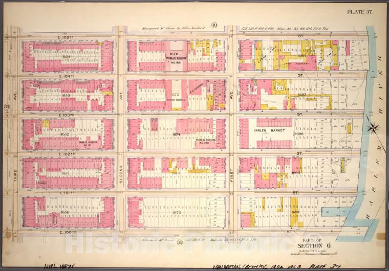 Historic 1898 Map - Plate 37, Part Of Section 6: [Bounded By E. 105Th Street, (Harle - Vintage Wall Art