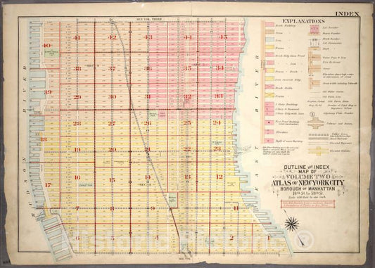 Historic 1920 Map - Outline And Index Map Of Volume Two, Atlas Of New York City, Bor - Vintage Wall Art