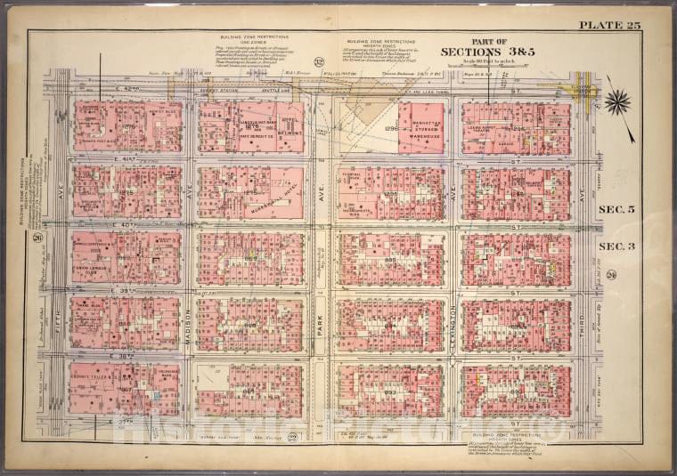 Historic 1920 Map - Plate 25, Part Of Sections 3&5: [Bounded By E. 42Nd Street, Thir - Vintage Wall Art