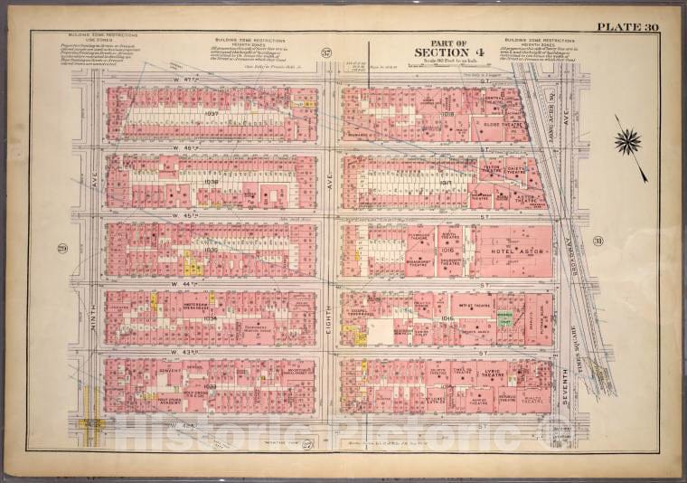 Historic 1920 Map - Plate 30, Part Of Section 4: [Bounded By W. 47Th Street, Seventh - Vintage Wall Art