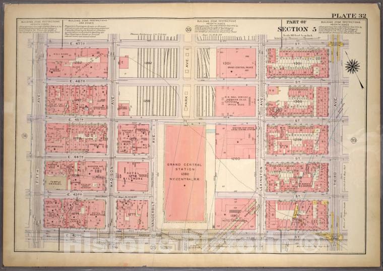 Historic 1920 Map - Plate 32, Part Of Section 5: [Bounded By E. 47Th Street, Third A - Vintage Wall Art