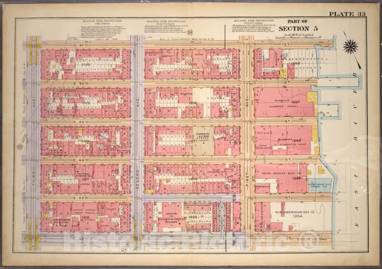 Historic 1920 Map - Plate 33, Part Of Section 5: [Bounded By E. 47Th Street,(East Ri - Vintage Wall Art