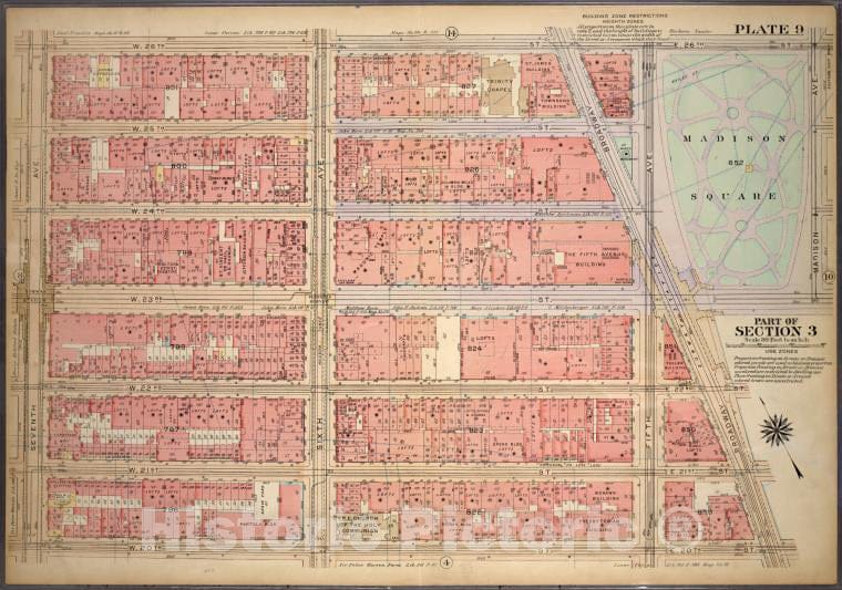 Historic 1920 Map - Plate 9, Part Of Section 3: [Bounded By W. 26Th Street, Fifth Av - Vintage Wall Art