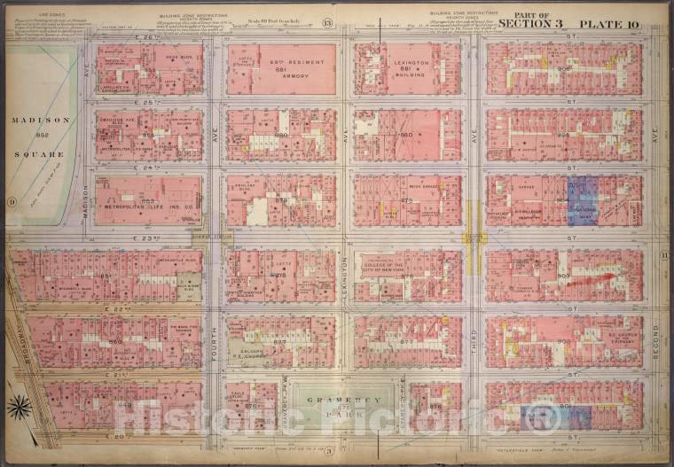 Historic 1920 Map - Plate 10, Part Of Section 3: [Bounded By E. 26Th Street, Second - Vintage Wall Art, V2