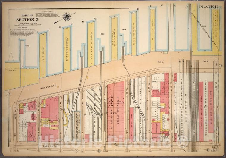 Historic 1920 Map - Plate 17, Part Of Section 3: [Bounded By (Hudson River Docks) Th - Vintage Wall Art
