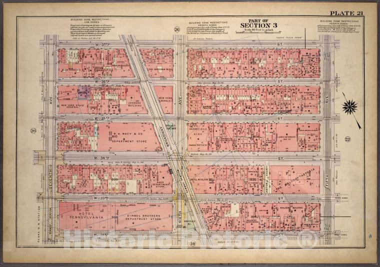 Historic 1920 Map - Plate 21, Part Of Section 3: [Bounded By W. 37Th Street, Fifth A - Vintage Wall Art