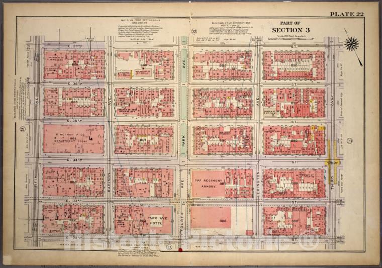 Historic 1920 Map - Plate 22, Part Of Section 3: [Bounded By E. 37Th Street, Third A - Vintage Wall Art
