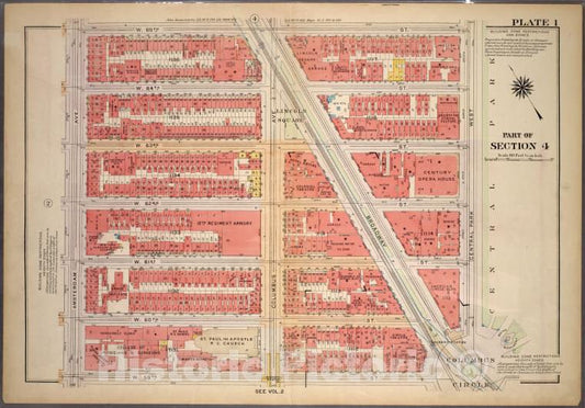 Historic 1921 Map - Plate 1, Part Of Section 4: [Bounded By W. 65Th Street, Central - Vintage Wall Art