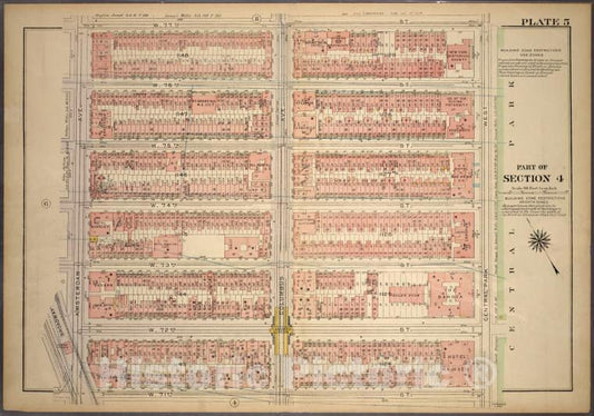 Historic 1921 Map - Plate 5, Part Of Section 4: [Bounded By W. 77Th Street, Central - Vintage Wall Art